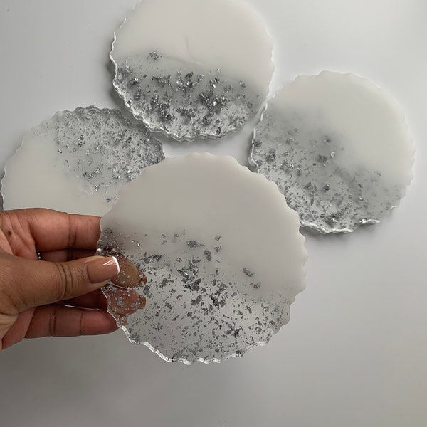 Agate Resin Coaster, White & Silver, One Drink Coaster, Housewarming Gift, Office Decor, Wedding Gift, Home Decor