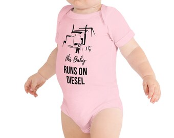 This Baby Runs on Diesel Semi Truck Baby Onesie Perfect for Little