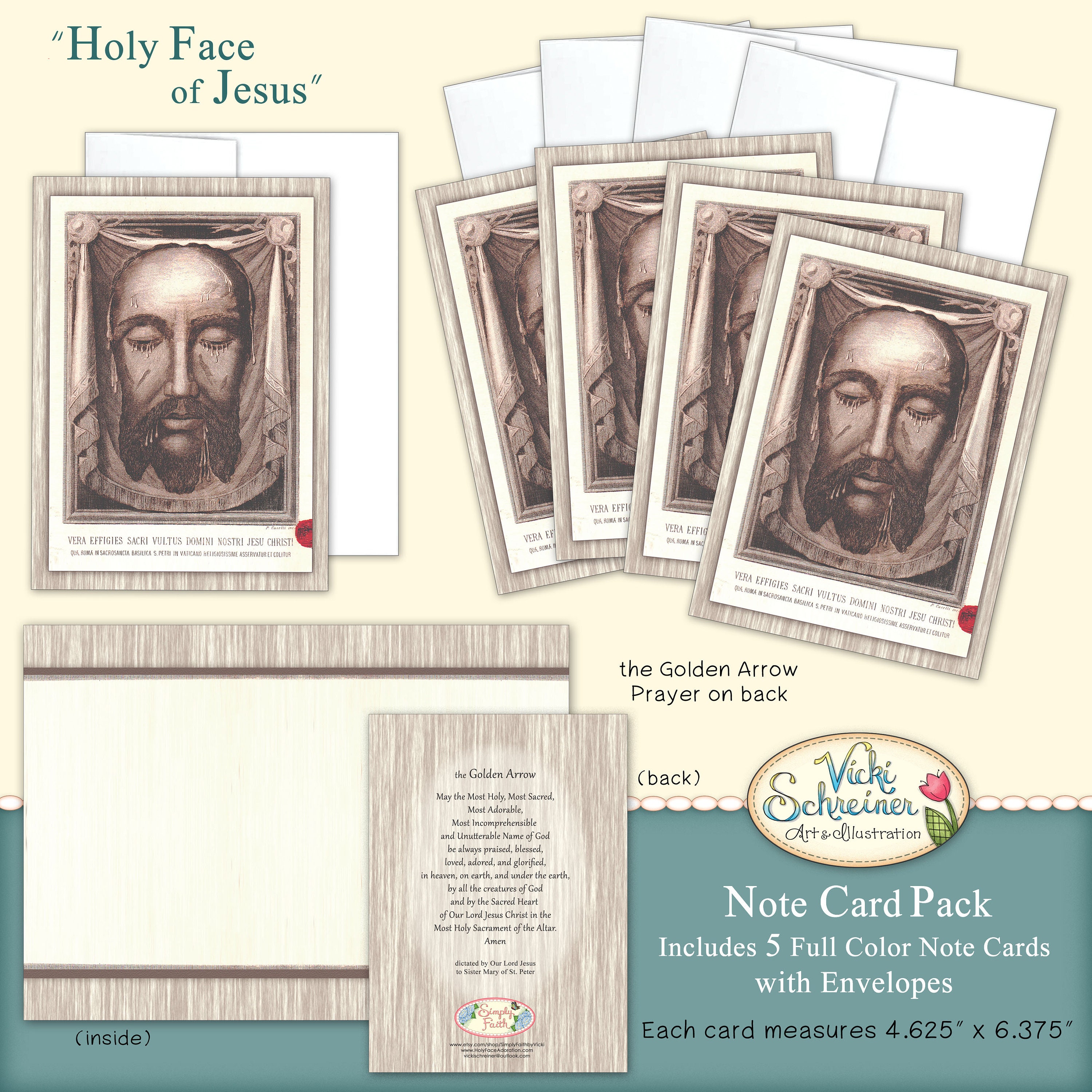 Holy Face of Jesus - 5 NOTE CARDS With 5 Envelopes, Full Color Inside ...