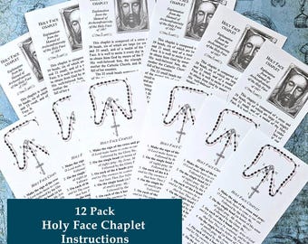 ENGLISH HOLY FACE Chaplet Instructions - 12 Pack, Step-by-Step Instructions with Numbered Diagram, How to Pray the Holy Face Chaplet