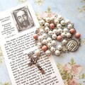 HOLY FACE of JESUS Chaplet - Catholic, Pearlized White Glass Beads, Silver Components, with Instructions, Holy Face of Jesus Devotion