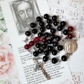 HOLY FACE of JESUS Chaplet - Catholic, Glossy Black Glass Beads, Silver Components, with Instructions, Holy Face of Jesus Devotion