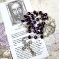 HOLY FACE of JESUS Chaplet - Catholic, Deep Violet Faceted Glass Beads, Silver Components, with Instructions, Holy Face of Jesus Devotion