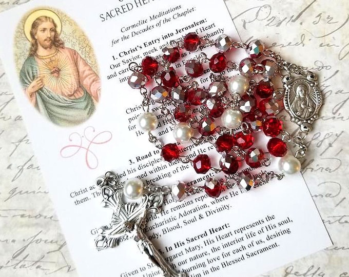 SACRED HEART of JESUS Chaplet - Catholic, Ruby Red & Silver Faceted ...