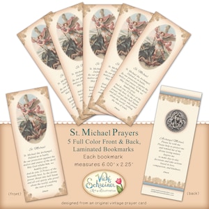 ST. MICHAEL the ARCHANGEL - Prayer Bookmarks Set of 5, Laminated, Full Color Front & Back, Christian, Catholic, Bible, Scripture, Prayers
