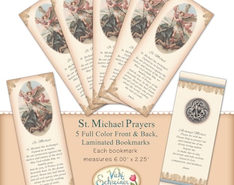ST. MICHAEL the ARCHANGEL - Prayer Bookmarks Set of 5, Laminated, Full Color Front & Back, Christian, Catholic, Bible, Scripture, Prayers