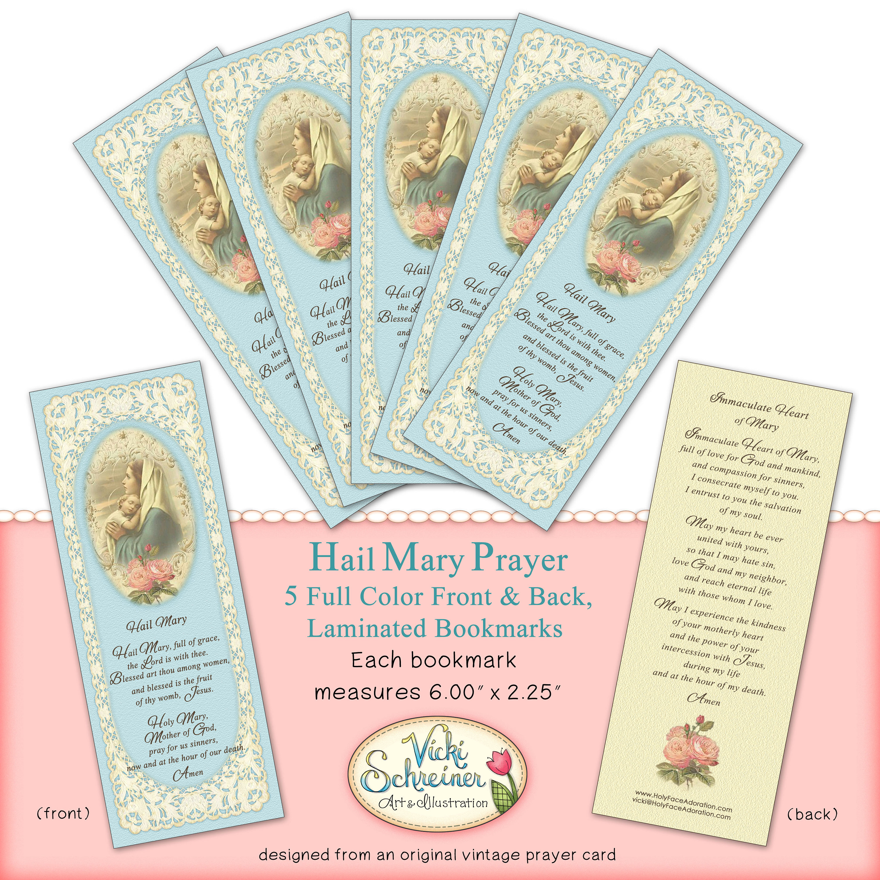 HAIL MARY Full of Grace - Prayer Bookmarks Set of 5, Laminated, Full ...