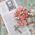 HOLY FACE of JESUS Chaplet - Catholic, Crackled Samon Glass Beads, Silver Components, with Instructions, Holy Face of Jesus Devotion