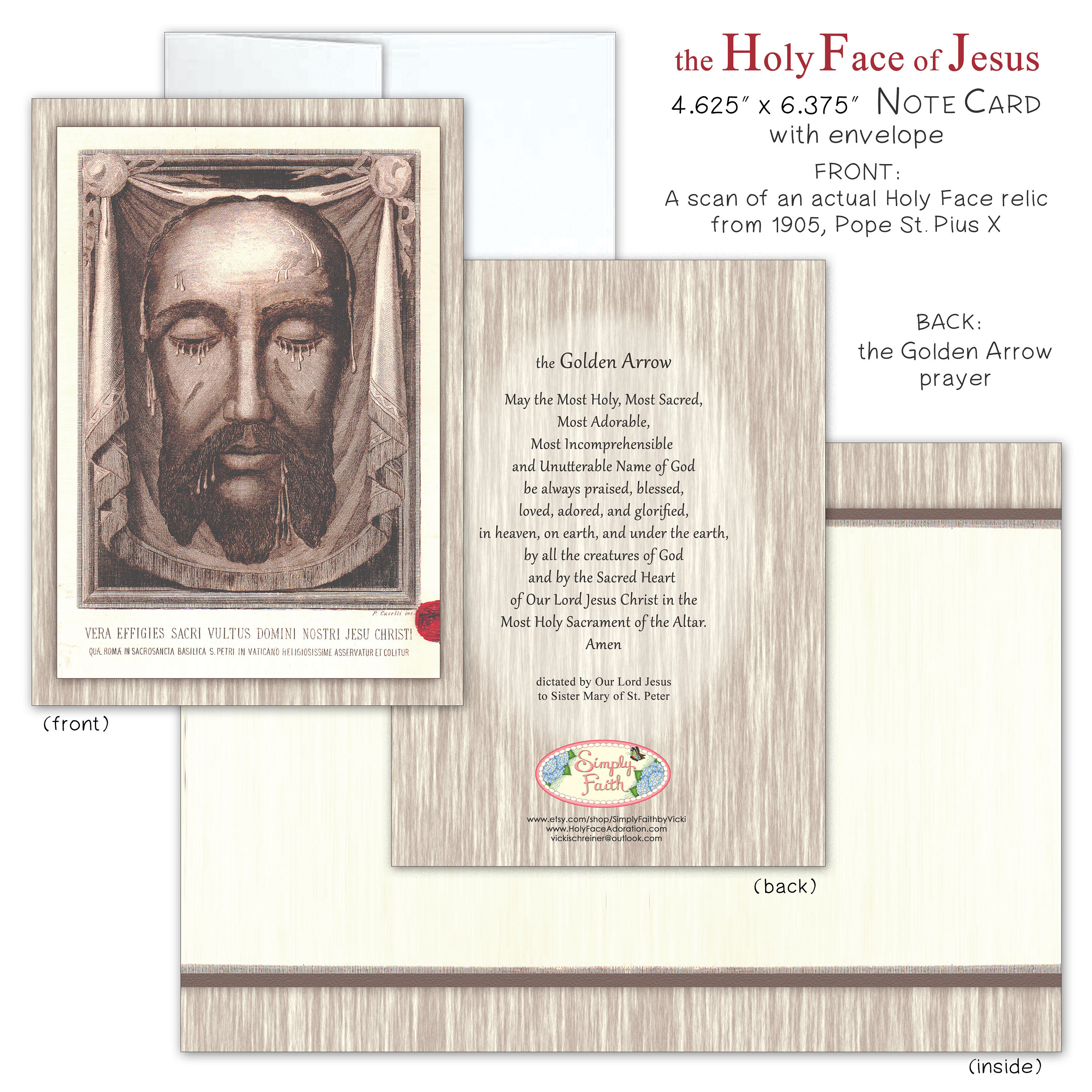 Holy Face of Jesus - 5 NOTE CARDS With 5 Envelopes, Full Color Inside ...