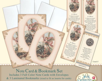 ST. MICHAEL the ARCHANGEL - 3 Prayer Notecards & 3 Bookmarks with 3 Envelopes, Full Color Set, Christian, Catholic, Scripture, Faith, Bible