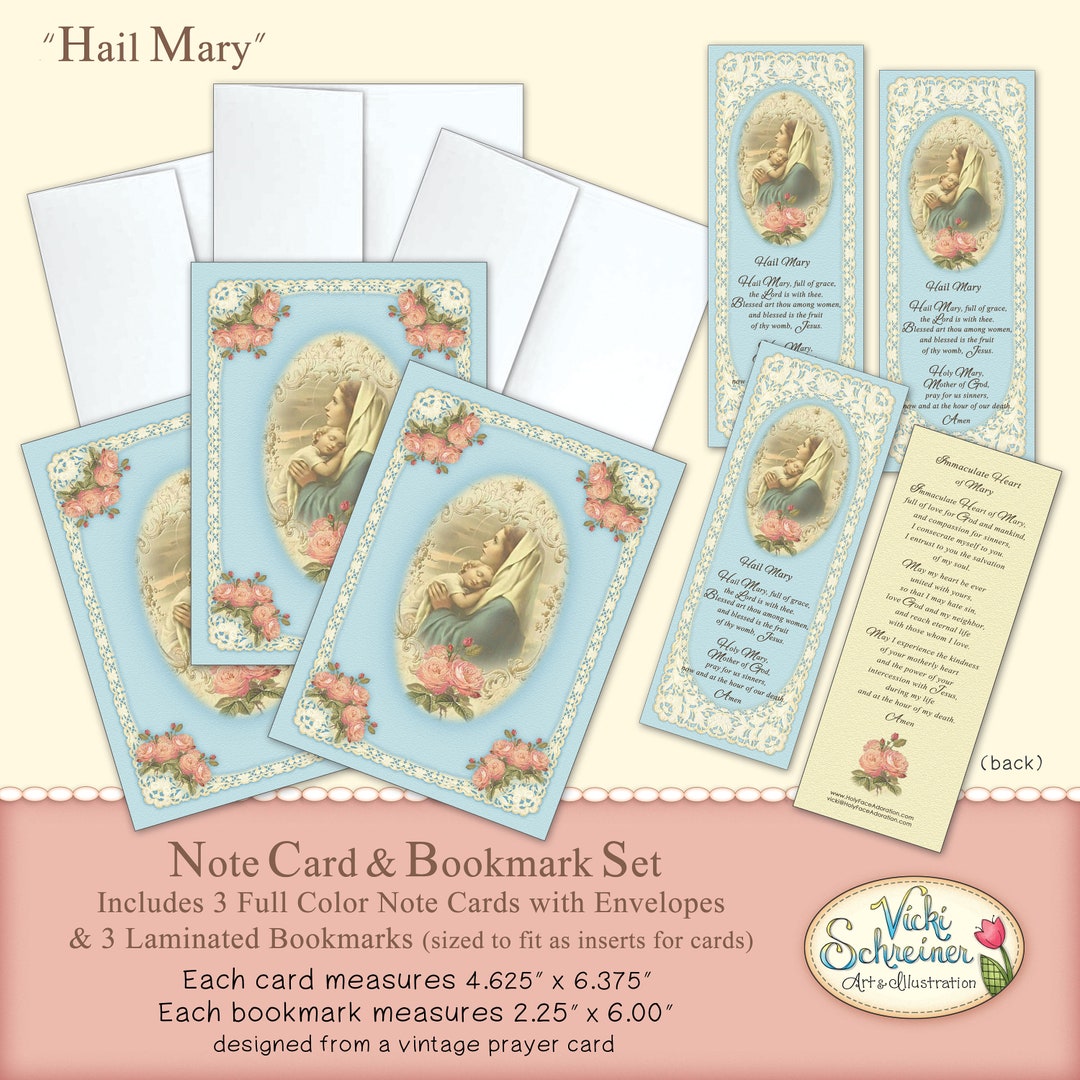Hail Mary 3 Prayer NOTE CARDS & 3 BOOKMARKS With 3 - Etsy