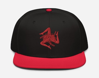 Red on Black Sicilian Trinacria Snapback Hat