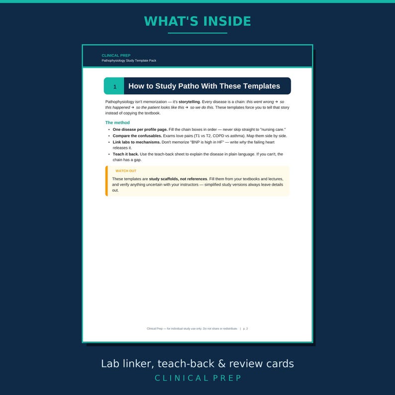 Pathophysiology Study Guide Templates | Nursing Patho Study Pack ...