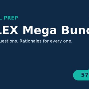 Puede incluir: Un gr&aacute;fico digital azul oscuro con detalles en verde azulado que muestra el texto CLINICAL PREP NCLEX Mega Bundle. Debajo del t&iacute;tulo, el texto dice All 5,700 questions. Rationales for every one. Un icono ovalado muestra 5700 Qs.