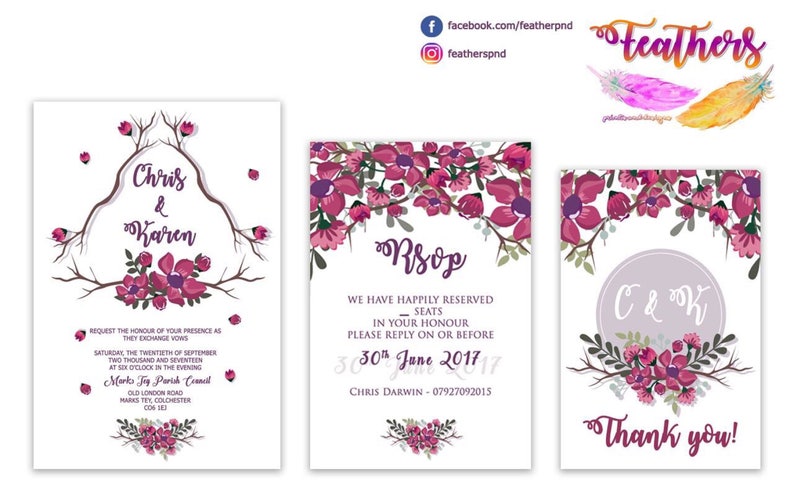 Purple and Plum Floral Wedding Invitation image 5