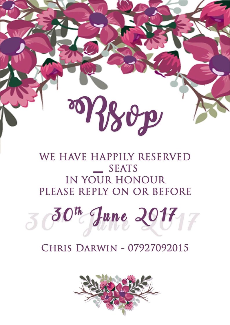 Purple and Plum Floral Wedding Invitation image 3