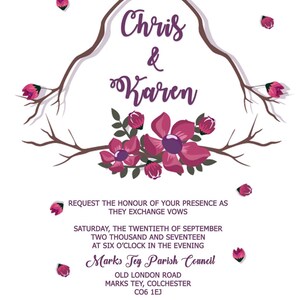 Purple and Plum Floral Wedding Invitation image 2