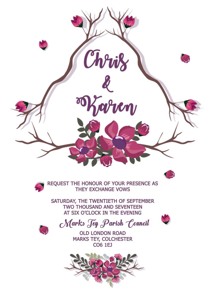 Purple and Plum Floral Wedding Invitation image 2