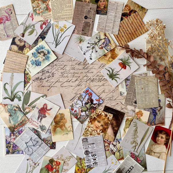 51pcs Vintage Style Paper Cards, Junk Journal Ephemera Cards, Scrapbooking