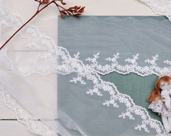 2M/5M/10M Milk White Embroidery Mesh Lace 80mm Trim Sewing Edging Shabby Chic Vintage Decor