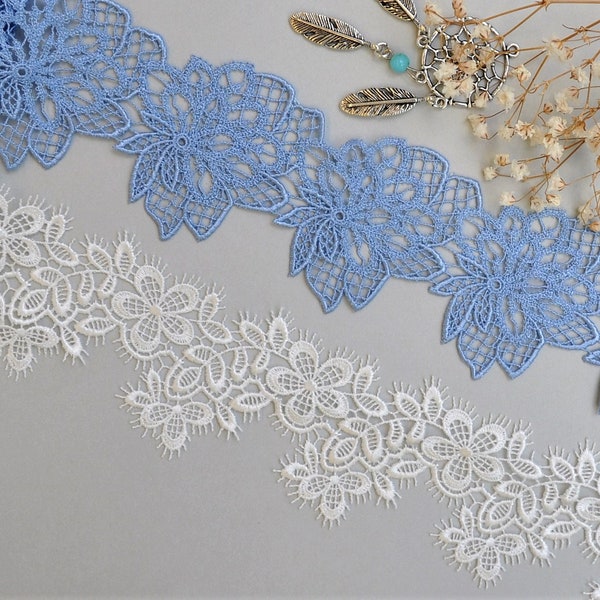 2Metres Lait Blanc Bleu Guipure Dentelle Garniture Couture Bordure Shabby Chic vintage Decor