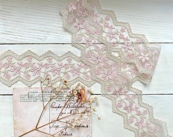 3M/5Metres Light Pink Embroidery Mesh Lace 65mm Trim Sewing Edging Shabby Chic Vintage Decor