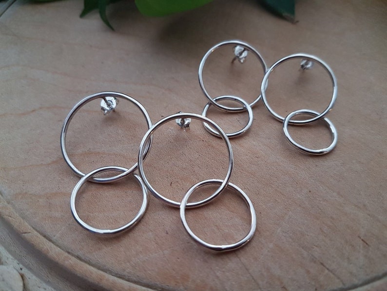 Sterling silver double hoop stud earrings