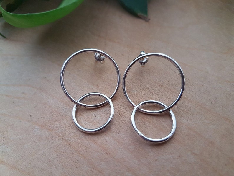 Sterling silver double hoop stud earrings