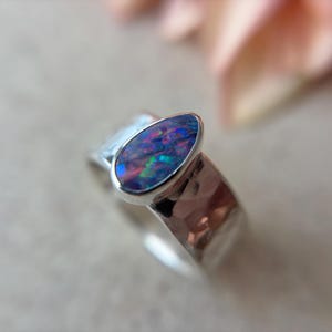 Handmade sterling silver opal doublet statement ring