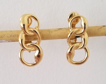 Vintage Three Looped Gold-tone Clip-on Earrings, Trifari