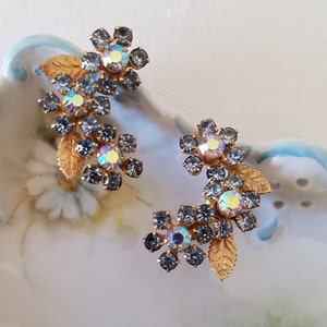 Vintage Triple Flower Flowing Cascading Flowers, Rhinestone Clip-on Earrings – A Bouquet for Your Ears!