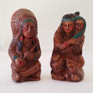 Vintage Native American Chief and Squaw Salt and Pepper Shakers, Original Paint, 1947 — Highly Collectible