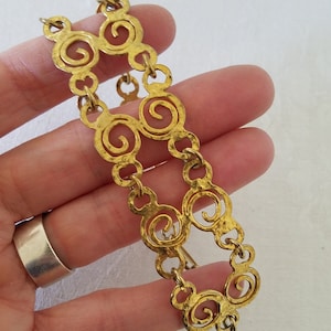Vintage Hammered Gold-tone Metal Link Panel Bracelet
