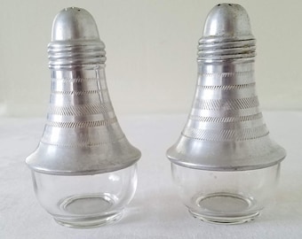 Vintage Glass and Etched Metal Salt and Pepper Shakers