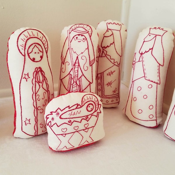 Handmade Fabric Embroidered Nativity 8-Piece Set — Unusual and Fun!