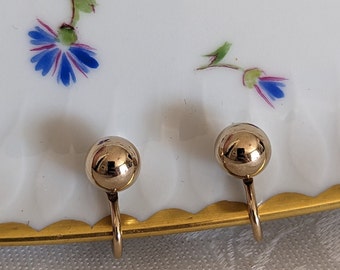 Vintage Beautiful and Classic Signed MCM Gold Filled Ball Earrings, Screw-back Earrings