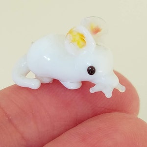 Miniature Glass TINY WHITE MOUSE Sculpture Figurine, Handmade Lampwork, Glass Animals, Art Glass