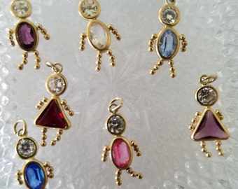 Vintage 14K Birthstone Colorful Charms Pendants, Children with Movable Arms and Legs SOLD SEPARATELY