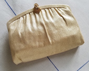 Hide Away Handle After Five * Made in the U.S.A. Vintage 1950s Purse Gold Lame/' Clutch Bag Lift Clasp Closure