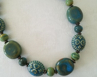 Vintage Hand-made and Glazed Porcelain Beaded Necklace
