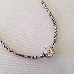 Cubic Zirconia-Studded Sterling Bead (LoveLinks) on Heavy Foxtail Chain with Decorative Clasp — Stunning!