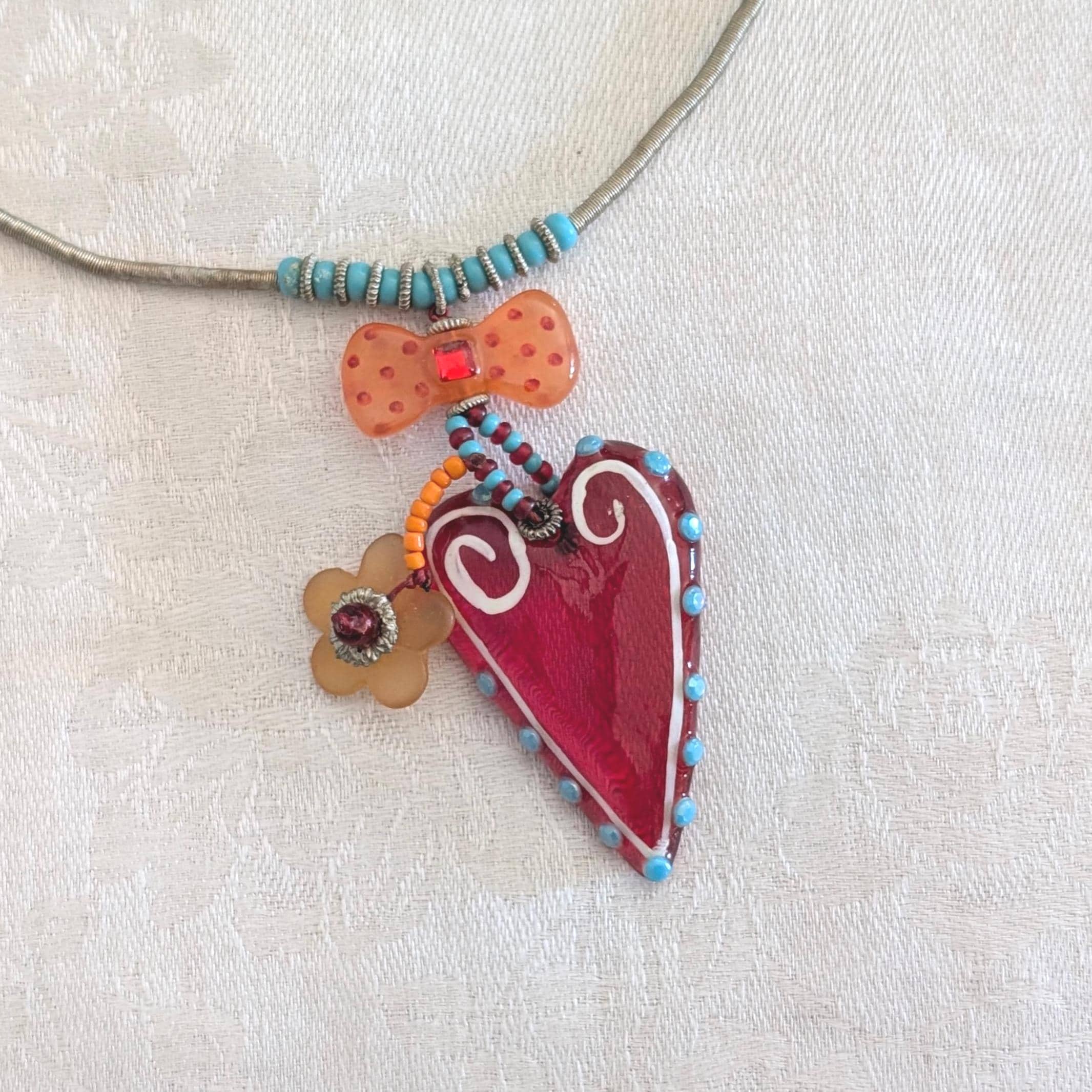 Orna Lalo Jewelry - Etsy Lalo Bracelet Heart Dangle Beaded Acrylic Charms Red Orange 7-9\