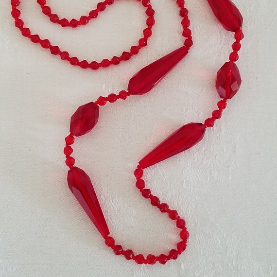 Vintage Cherry Red Glass Crystal Necklace — Wow!