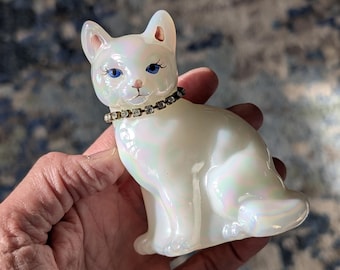Vintage Fenton Sitting Cat With Hand Painted Strawberries on White
