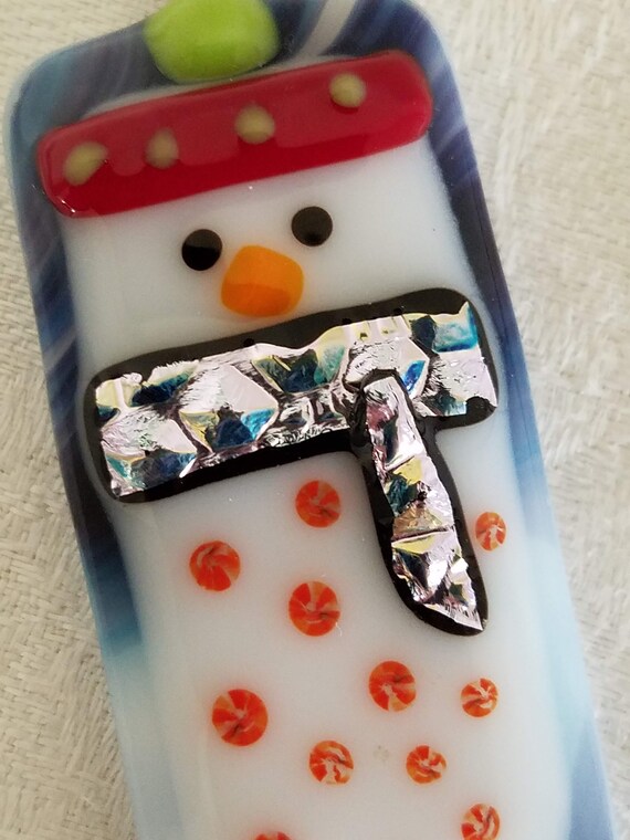 Snow Person Snowman Fused Glass Dichroic Glass Ha… - image 3