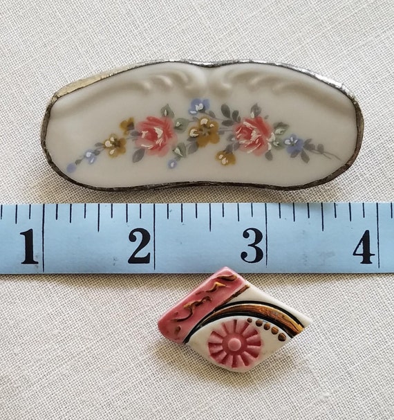 Vintage Porcelain Pin Brooch Lot — Two Beautiful … - image 5