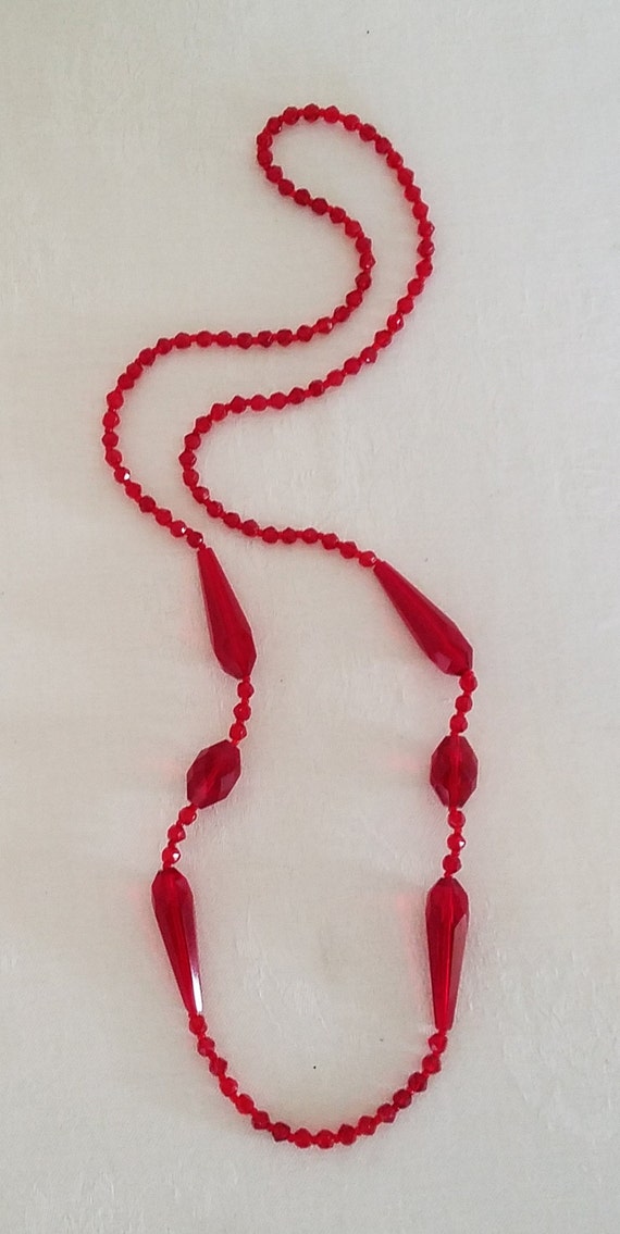 Vintage Cherry Red Glass Crystal Necklace — Wow! - image 3