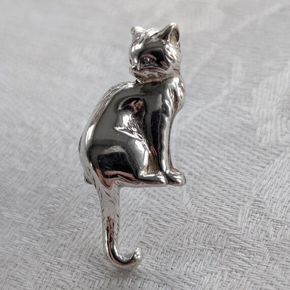 925 MFA ねこ ブローチ Vintage Sterling Silver Small Seated Cat Pin Brooch, Signed