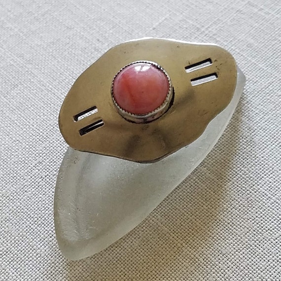 Vintage Southwestern Silver and Pink Gemstone Pin… - image 1