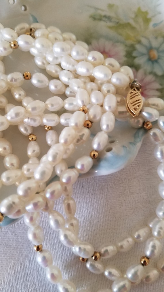 Vintage Cultured Pearl and 14K Gold Multi-Strand … - image 2
